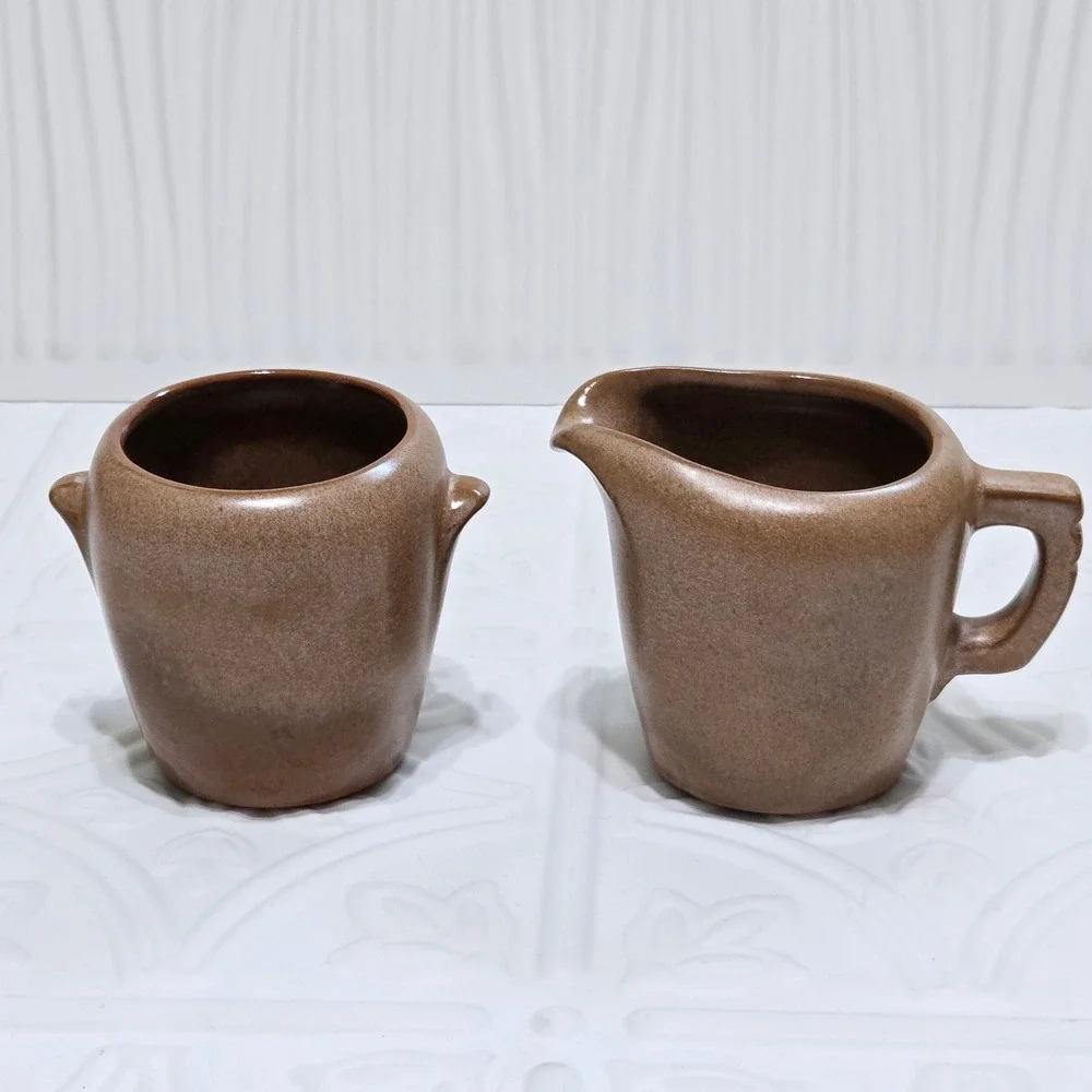 Frankoma Pottery Creamer Sugar Plainsman Brown‎ Tan 5DA 5DB